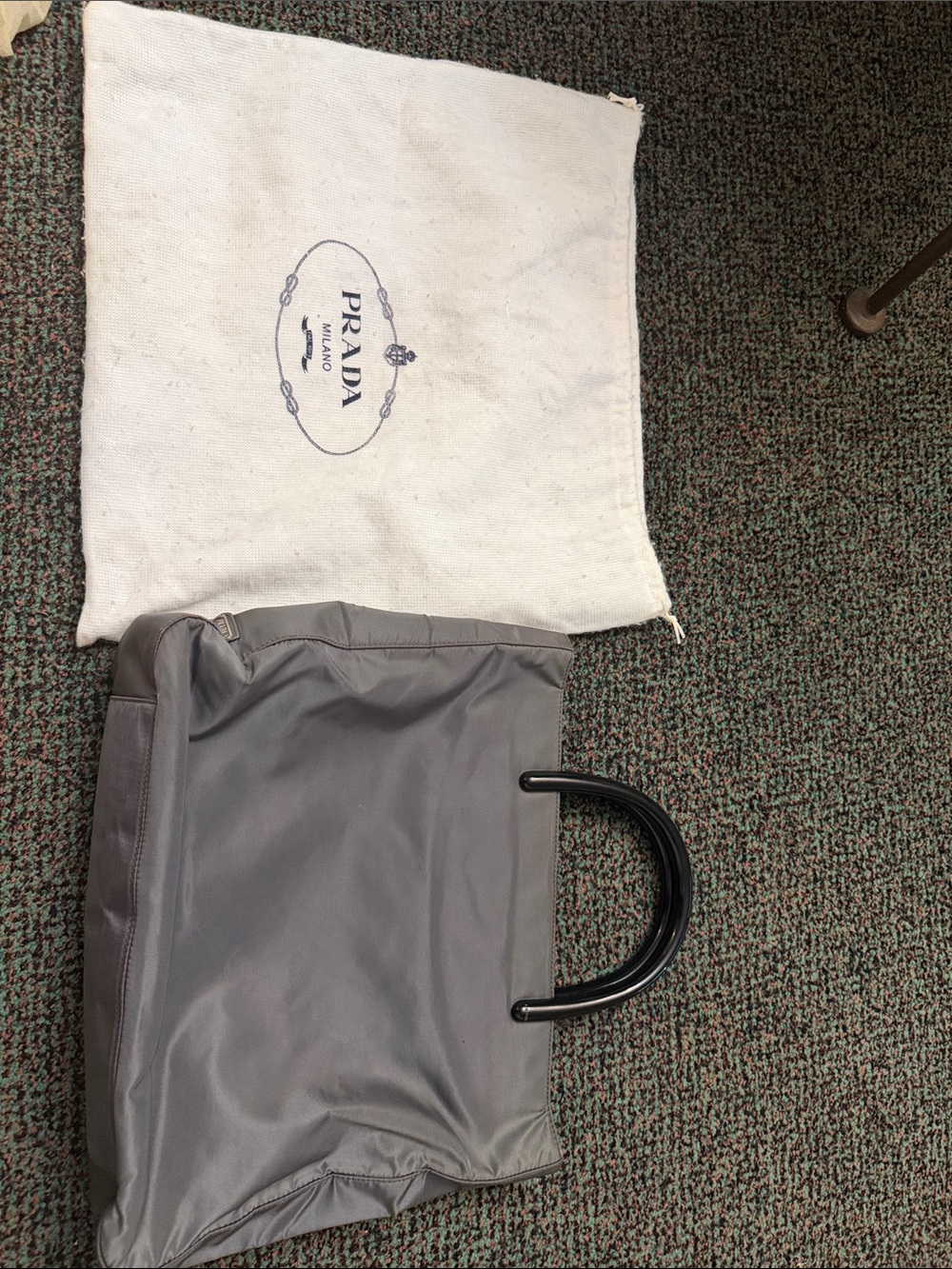 Prada Gray Nylon Tote with Black Top Handles